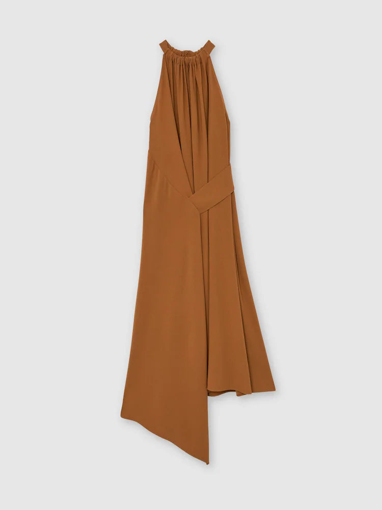 Rust Orange Maeve Drape-Detail Sleeveless Midi Dress
