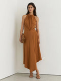 Rust Orange Maeve Drape-Detail Sleeveless Midi Dress