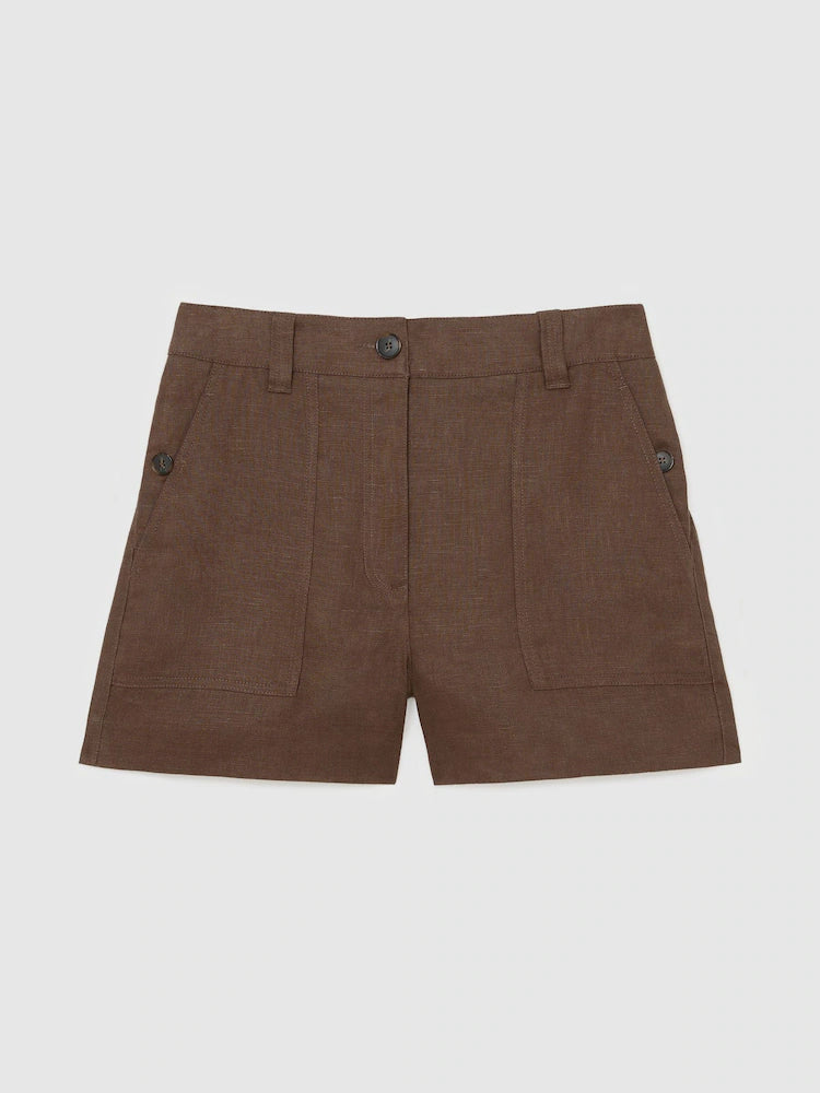 Chocolate Brown Ashby Linen Chambray Shorts