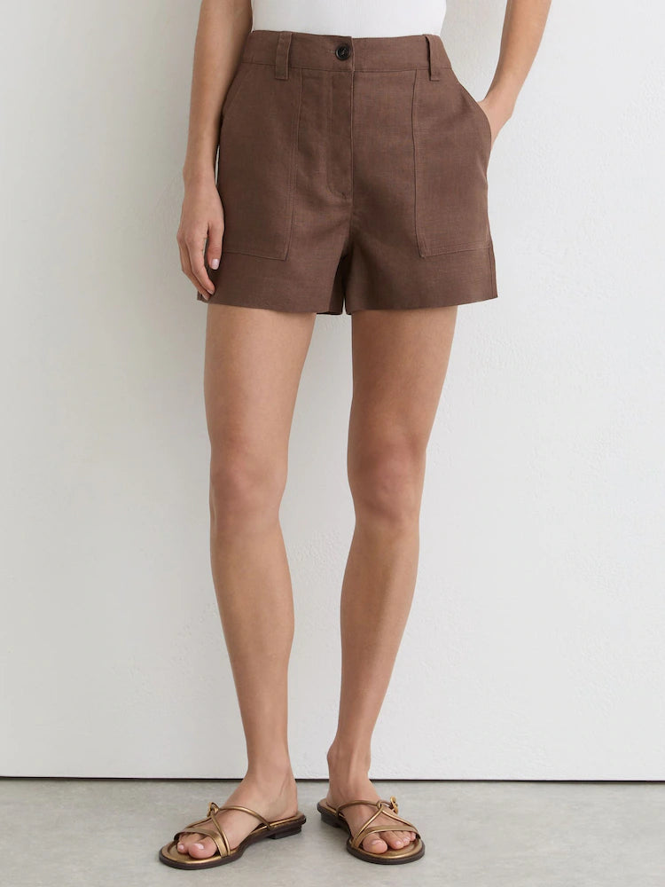 Chocolate Brown Ashby Linen Chambray Shorts