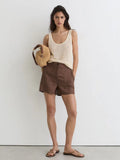 Chocolate Brown Ashby Linen Chambray Shorts