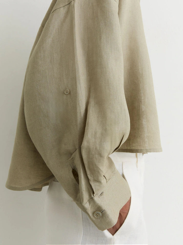 Green Solena Linen Oversize Cropped Shirt