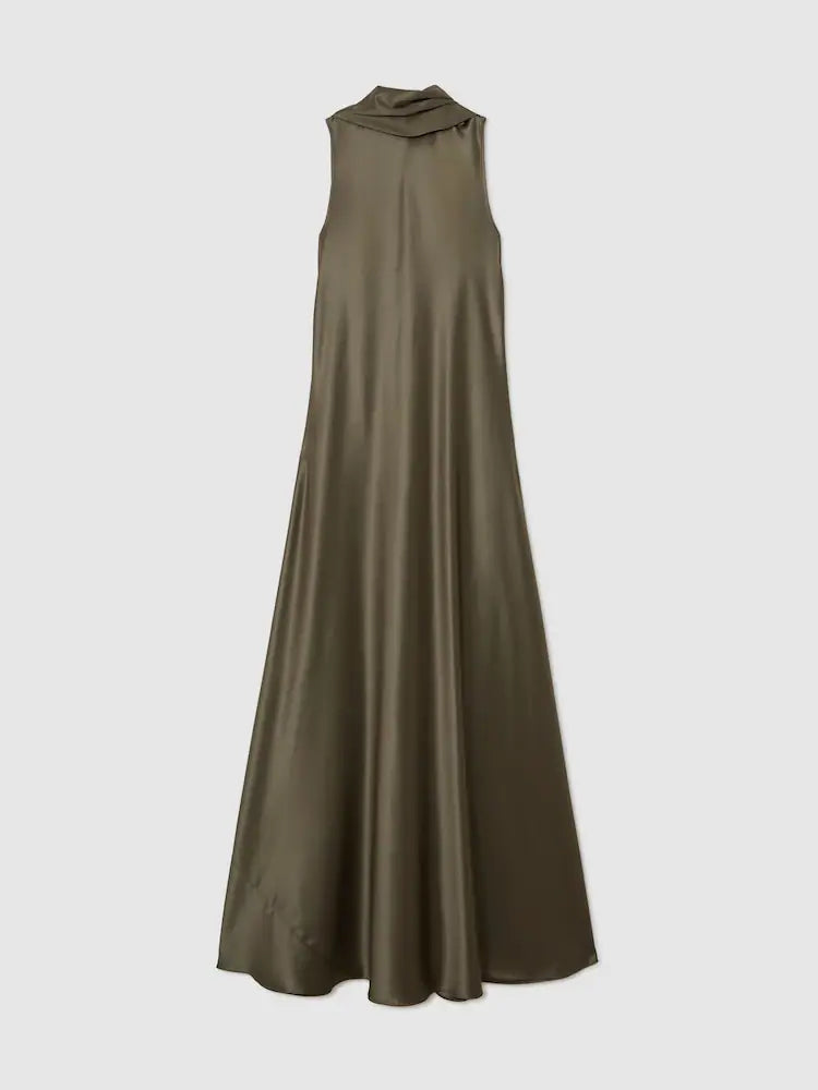 Khaki Green Fae Petite Satin Cape Maxi Dress