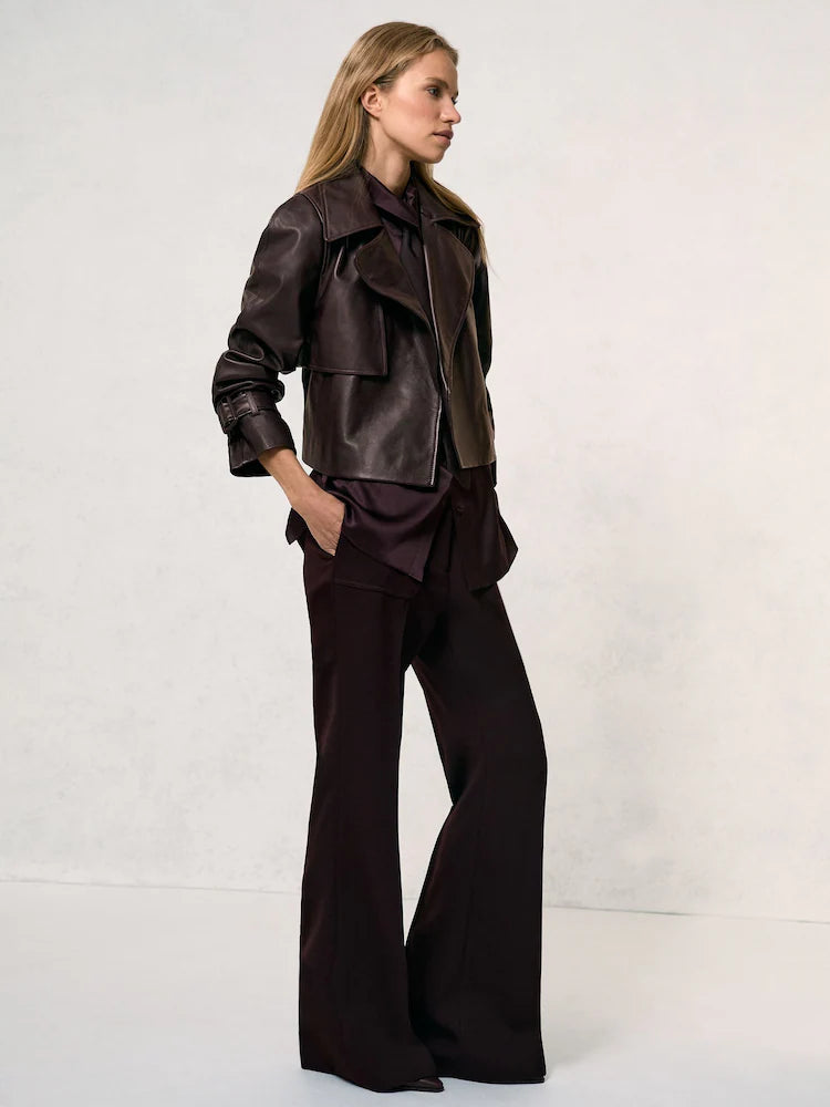 Oxblood Burgundy Bodie Petite Leather Cropped Trench Jacket