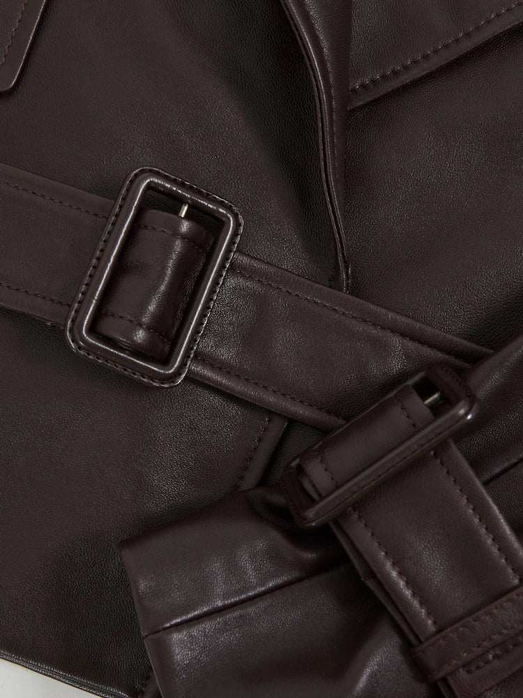 Oxblood Burgundy Bodie Petite Leather Cropped Trench Jacket