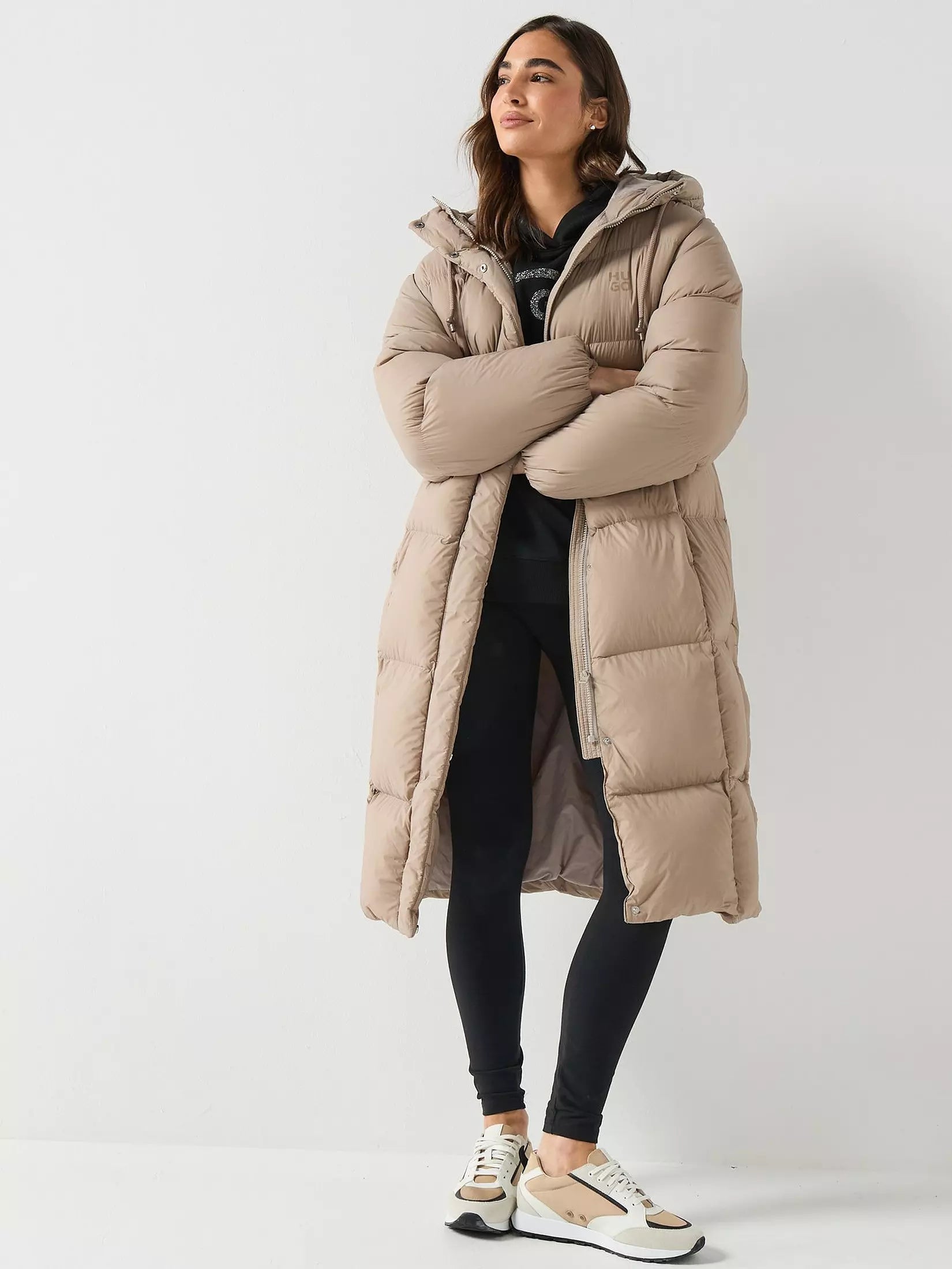 HUGO Long Hooded Puffer Coat