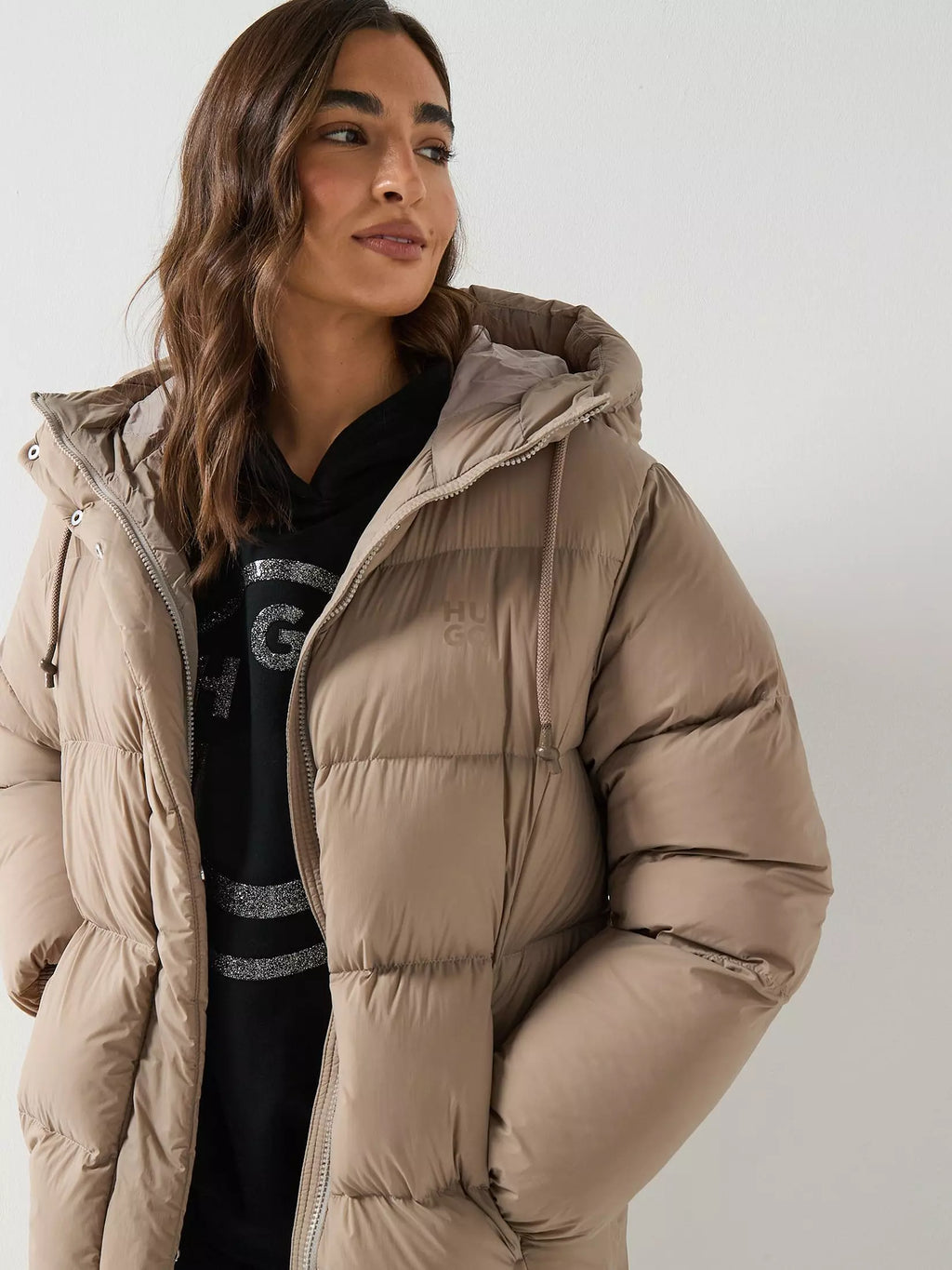 HUGO Long Hooded Puffer Coat