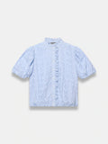 Mint Velvet Blue Jacquard Ruffle Blouse