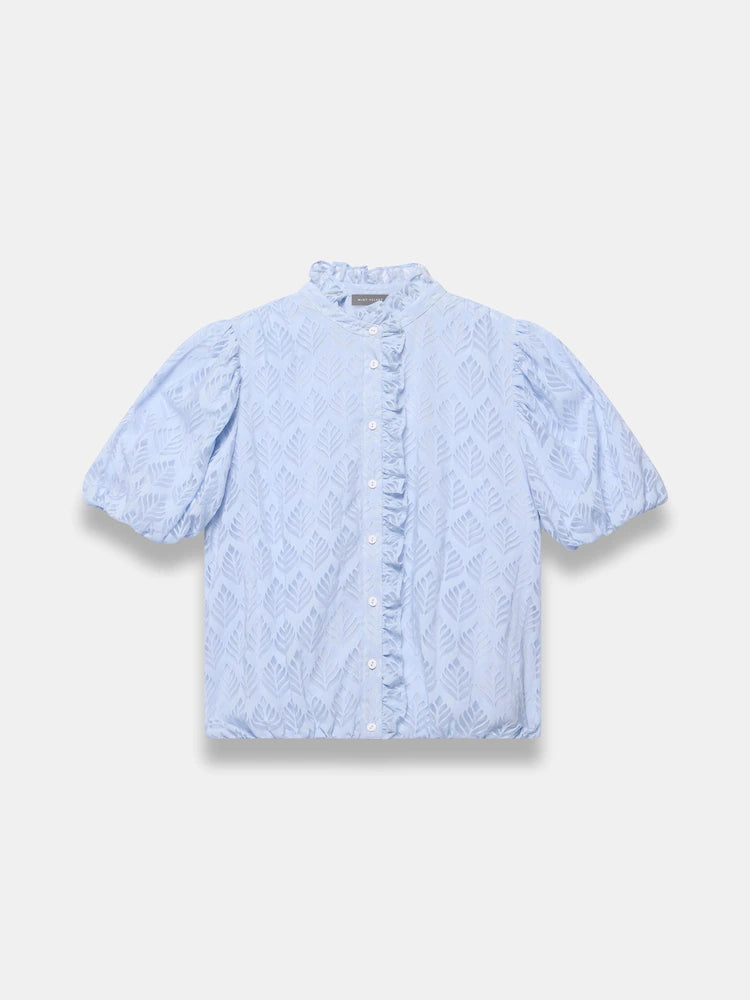Mint Velvet Blue Jacquard Ruffle Blouse