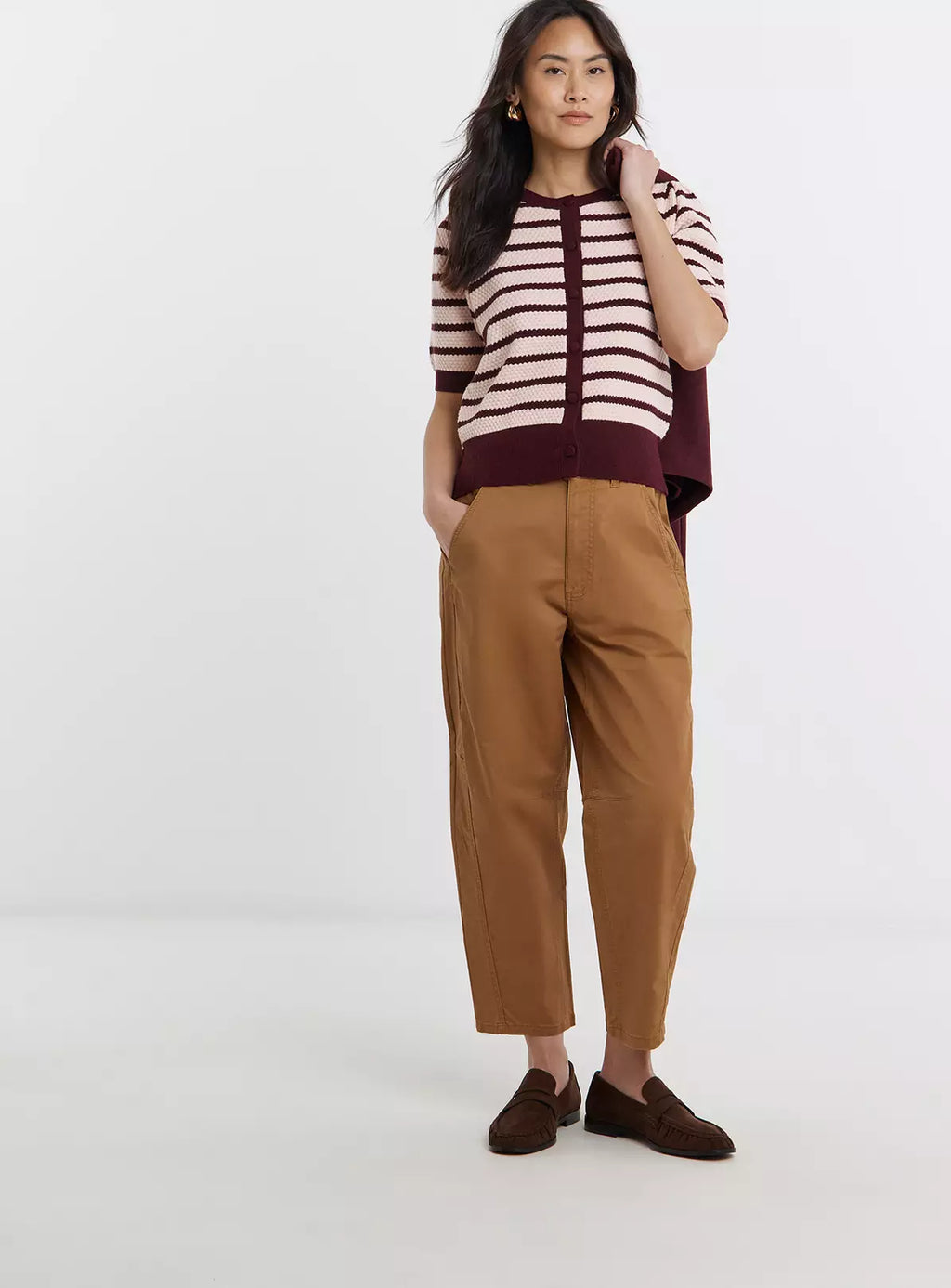 Textured Stripe Short Sleeve Cardigan